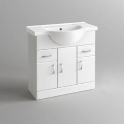 Ibathuk 850mm White Gloss Basin Vanity Cabinet Bathroom Storage Furniture Sink Unit - thumbnail 5