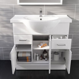 Ibathuk 850mm White Gloss Basin Vanity Cabinet Bathroom Storage Furniture Sink Unit - thumbnail 4