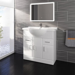 Ibathuk 850mm White Gloss Basin Vanity Cabinet Bathroom Storage Furniture Sink Unit - thumbnail 6