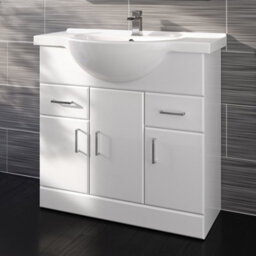 Ibathuk 850mm White Gloss Basin Vanity Cabinet Bathroom Storage Furniture Sink Unit - thumbnail 1