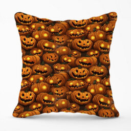 Warren Reed Designer Grinning Lanterns Pumpkins With Glowing Eyes Outdoor Cushion 45Cm X 45Cm - thumbnail 1