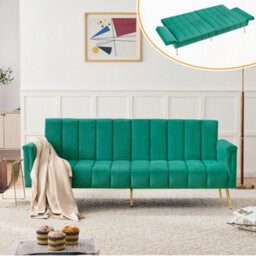 Btm Folding Sofa Bed With Support Legs, Velvet Convertible Sleeper Sofa, Green - thumbnail 1