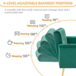 Btm Folding Sofa Bed With Support Legs, Velvet Convertible Sleeper Sofa, Green - thumbnail 8