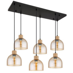 Luminosa Lighting Luminosa Swanson Cluster Pendant Ceiling Light Matt Black, Glass Amber Shades, 6X E27 - thumbnail 3