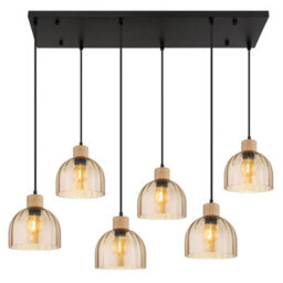 Luminosa Lighting Luminosa Swanson Cluster Pendant Ceiling Light Matt Black, Glass Amber Shades, 6X E27 - thumbnail 4