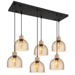 Luminosa Lighting Luminosa Swanson Cluster Pendant Ceiling Light Matt Black, Glass Amber Shades, 6X E27 - thumbnail 1