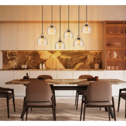 Luminosa Lighting Luminosa Swanson Cluster Pendant Ceiling Light Matt Black, Glass Amber Shades, 6X E27 - thumbnail 2