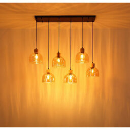 Luminosa Lighting Luminosa Swanson Cluster Pendant Ceiling Light Matt Black, Glass Amber Shades, 6X E27 - thumbnail 5