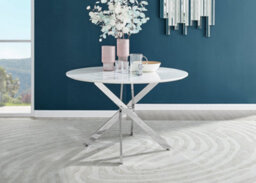 Furniturebox Novara White High Gloss 120Cm Round Dining Table With Chrome Starburst Legs & 6 Navy Pesaro Velvet Chairs - thumbnail 2
