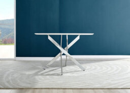Furniturebox Novara White High Gloss 120Cm Round Dining Table With Chrome Starburst Legs & 6 Navy Pesaro Velvet Chairs - thumbnail 3