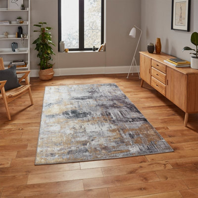 Grey Yellow Modern Easy To Clean Abstract Rug For Dining Room Bedroom Living Room-150Cm X 230Cm