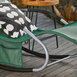 Sobuy Ogs28-Wd, Outdoor Garden Rocking Sun Lounger Recliner Relaxing Chair With Headrest And Side Bag,dark Green,white - thumbnail 4