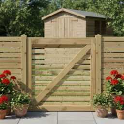 Premier Garden Supplies Slatted Garden Gate Roma Range H.3Ft X W.3Ft Fully Framed Wooden Pressure Treated Decorative Venetian Timber Garden Door - thumbnail 3