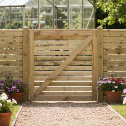 Premier Garden Supplies Slatted Garden Gate Roma Range H.3Ft X W.3Ft Fully Framed Wooden Pressure Treated Decorative Venetian Timber Garden Door - thumbnail 7