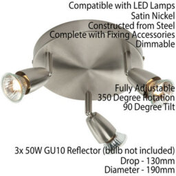 Led Adjustable Ceiling Spotlight Satin Nickel Triple Gu10 Dimmable Downlight - thumbnail 2