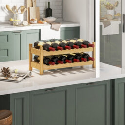 Costway Wine Rack 12 Bottle Bamboo Wine Bottle Holder 2-Tier Wine Shelf For Countertop - thumbnail 3