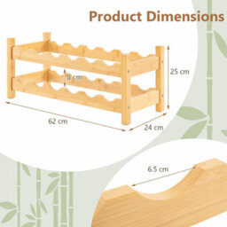 Costway Wine Rack 12 Bottle Bamboo Wine Bottle Holder 2-Tier Wine Shelf For Countertop - thumbnail 2
