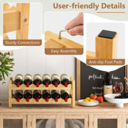 Costway Wine Rack 12 Bottle Bamboo Wine Bottle Holder 2-Tier Wine Shelf For Countertop - thumbnail 7