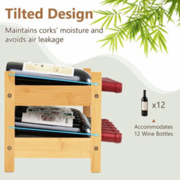 Costway Wine Rack 12 Bottle Bamboo Wine Bottle Holder 2-Tier Wine Shelf For Countertop - thumbnail 6