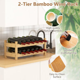 Costway Wine Rack 12 Bottle Bamboo Wine Bottle Holder 2-Tier Wine Shelf For Countertop - thumbnail 5
