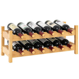 Costway Wine Rack 12 Bottle Bamboo Wine Bottle Holder 2-Tier Wine Shelf For Countertop - thumbnail 9