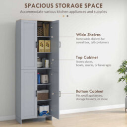 Wyld Haus Keketa 171Cm Grey 4-Door Tall Kitchen Pantry Cabinet With Natural Wood-Effect Top - thumbnail 5