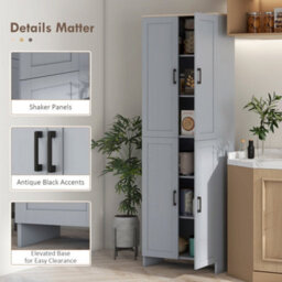 Wyld Haus Keketa 171Cm Grey 4-Door Tall Kitchen Pantry Cabinet With Natural Wood-Effect Top - thumbnail 7