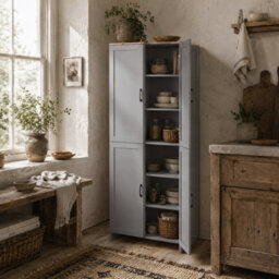 Wyld Haus Keketa 171Cm Grey 4-Door Tall Kitchen Pantry Cabinet With Natural Wood-Effect Top
