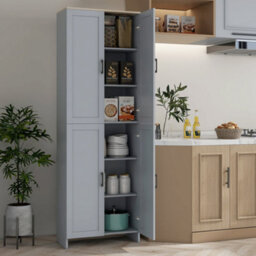 Wyld Haus Keketa 171Cm Grey 4-Door Tall Kitchen Pantry Cabinet With Natural Wood-Effect Top - thumbnail 3
