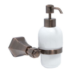 Homestylestore Art Deco Bathroom Wall Mounted Ceramic Soap Dispenser Aged Bronze Holder