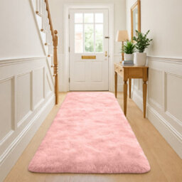 Bedlooms Pink Non-Slip Shaggy Runner Rug 60X220Cm, Modern Area Rugs Living Room Bedroom Hallway Rugs