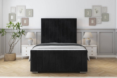 "Sloomy California Black Naples Bed Frame With 50"" Upholstered Headboard 4'6 Double" - image 1