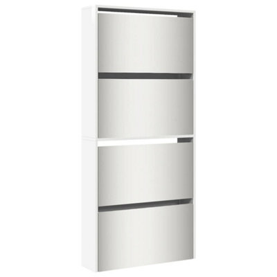 Berkfield Modern Shoe Cabinet With Mirror 4-Layer High Gloss White 63X17X134 Cm