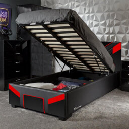 X Rocker X-Rocker Cerberus Ottoman Gaming Bed, 3Ft Single Upholstered Bedstead With Storage Carbon Red Black -  90X190Cm Mattress Included - thumbnail 2