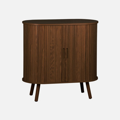 Sweeek - Sideboard With 2 Sliding Doors And Shelf Grooved Wood Effect Low Sideboard Legacy Walnut L 80 X D 40 X H 80Cm - image 1