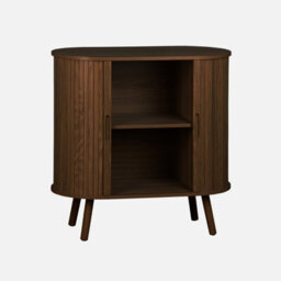 Sweeek - Sideboard With 2 Sliding Doors And Shelf Grooved Wood Effect Low Sideboard Legacy Walnut L 80 X D 40 X H 80Cm - thumbnail 3