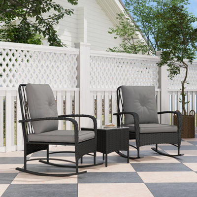 Outsunny Rattan Bistro Set Balcony Furniture With Rocking Chairs, Black