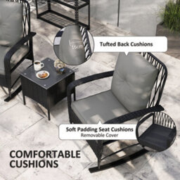 Outsunny Rattan Bistro Set Balcony Furniture With Rocking Chairs, Black - thumbnail 6