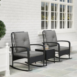 Outsunny Rattan Bistro Set Balcony Furniture With Rocking Chairs, Black - thumbnail 8