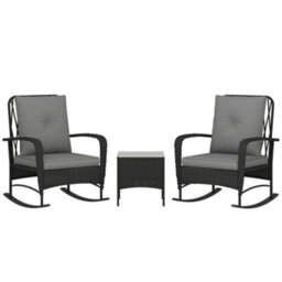Outsunny Rattan Bistro Set Balcony Furniture With Rocking Chairs, Black - thumbnail 2