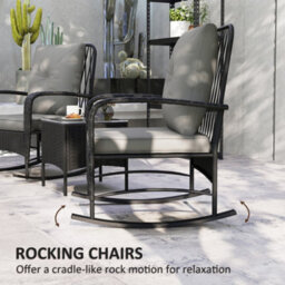Outsunny Rattan Bistro Set Balcony Furniture With Rocking Chairs, Black - thumbnail 4