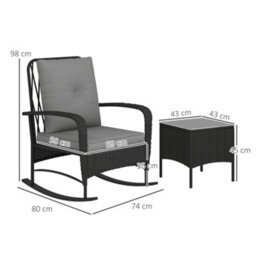 Outsunny Rattan Bistro Set Balcony Furniture With Rocking Chairs, Black - thumbnail 3