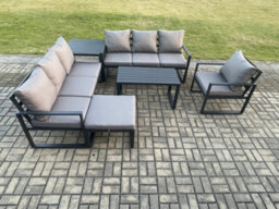 Fimous Aluminium 8 Seater Garden Furniture Patio Sofa Set With Rectangular Coffee Table Armchair Big Footstool Side Table - thumbnail 1