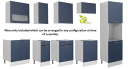 Impact Furniture Kitchen Cabinets Set Complete 9 Units Tall Oven Housing Glass Display Dark Navy Blue Cupboards 300Cm Fitted Diy Nora - thumbnail 2