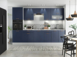 Impact Furniture Kitchen Cabinets Set Complete 9 Units Tall Oven Housing Glass Display Dark Navy Blue Cupboards 300Cm Fitted Diy Nora