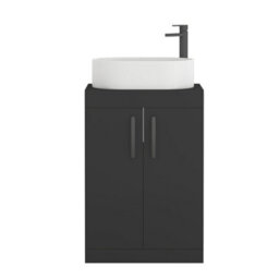 Royal Bathrooms Turin 800mm Freestanding Bathroom Vanity Unit With Sink 2 Door Matt Black & Peak Countertop Basin - thumbnail 5