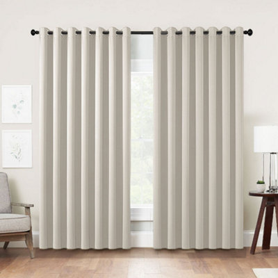 Living And Home Beige Solid Grommet Top 100% Blackout Curtains 2 Pack Thermal Insulated Panels 137X117Cm - image 1