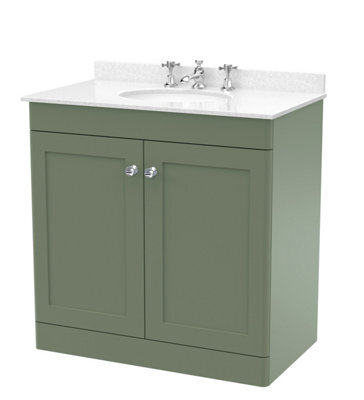 Balterley Swynnerton Traditional 2 Door Floor Standing Vanity Unit With Marble Basin, Satin Green, 800mm - image 1