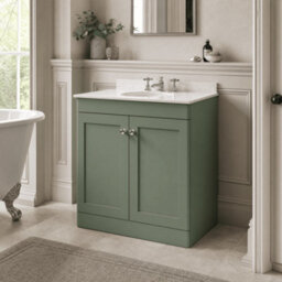 Balterley Swynnerton Traditional 2 Door Floor Standing Vanity Unit With Marble Basin, Satin Green, 800mm - thumbnail 4
