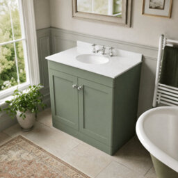 Balterley Swynnerton Traditional 2 Door Floor Standing Vanity Unit With Marble Basin, Satin Green, 800mm - thumbnail 3